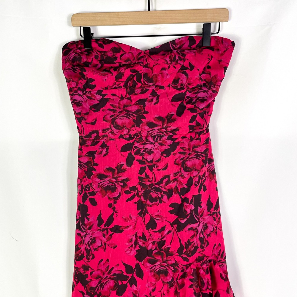 Amanda Uprichard Eden Gown Strapless Maxi Dress Floral Ruffle Pink Black Sz M - Picture 9 of 16